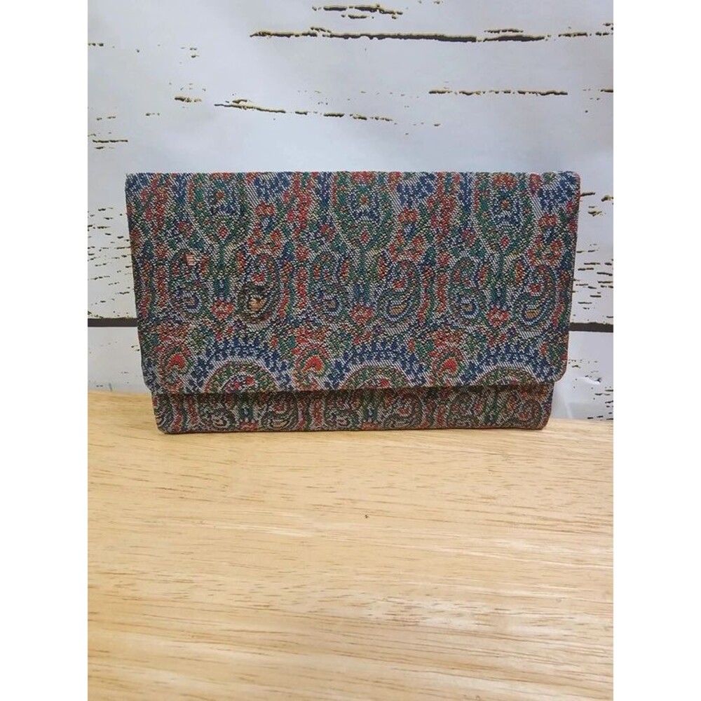Vintage 1970s tapestry paisley envelope clutch purse